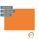 Karteikarten | 297×210 mm, A4, unliniert, orange, 100 Stück