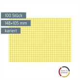 Karteikarten | 148×105 mm, A6, 5 mm kariert, gelb, 100 Stück