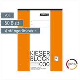 KIESER-Block gelocht | A4, Lineatur 3, 50 Blatt, mehrfarbig