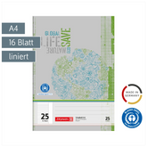 Schulheft Recycling | A4, Lineatur 25, 16 Blatt, grün/grau