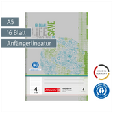 Schulheft Recycling | A5, Lineatur 4, 16 Blatt, grün/grau