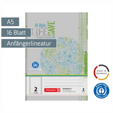 Schulheft Recycling | A5, Lineatur 2, 16 Blatt, grün/grau