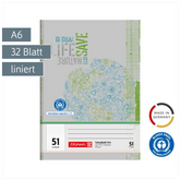 Schulheft Recycling | A6, Lineatur 51, 32 Blatt, grün/grau