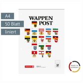 Briefblock „Wappen-Post“ gelocht | A4, Lineatur 37, 50 Blatt, mehrfarbig