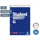 Collegeblock Student Recycling Spirale oben | A4, Lineatur 27, 80 Blatt, blau