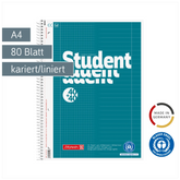 Collegeblock Student „DUO“ Recycling | A4, kariert/liniert, 80 Blatt, petrol