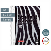 Collegeblock Premium Student „Zebra“ | A4, Lineatur 28, 80 Blatt, weiß/schwarz