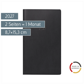 Taschenkalender 2027 | A6, Kunststoff, schwarz