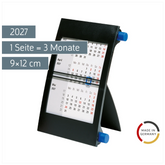 3-Monats-Tischkalender 2027 | 9×12 cm, blau/schwarz