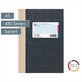 Geschäftsbuch | A5, 480 Seiten, kariert, Kunststoff, grau