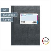 Geschäftsbuch | A6, 192 Seiten, kariert, Kunststoff, grau