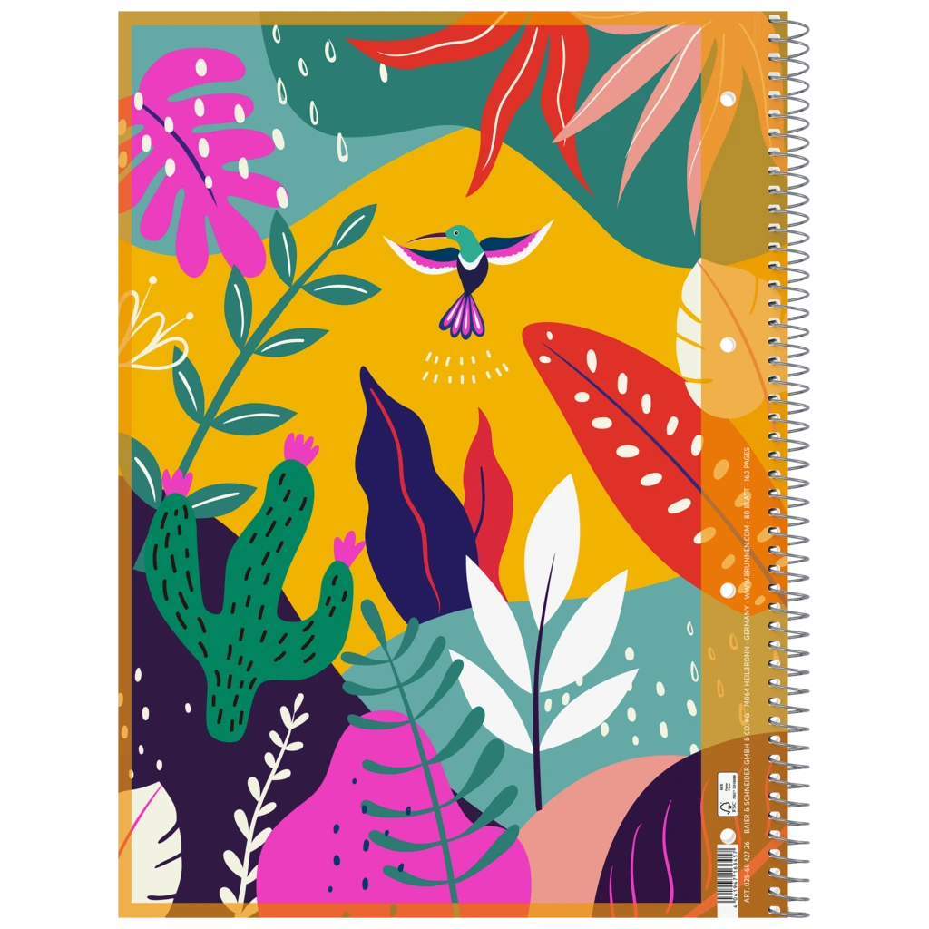 Collegeblock Premium Student „Tropical“ | A4, Lineatur 27, 80 Blatt, gelb/mehrfarbig