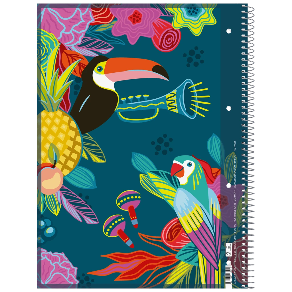 Collegeblock Premium Student „Tropical“ | A4, Lineatur 28, 80 Blatt, blau/mehrfarbig