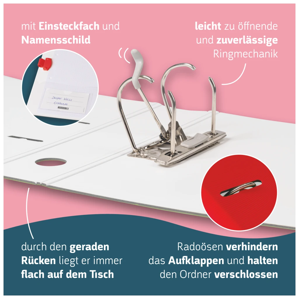 Ordner „WAVE“ Colour Code | A4, 50 mm, Hebelmechanik mit gummiertem Griff, red