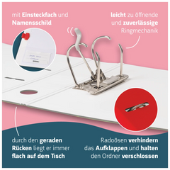Ordner „WAVE“ Colour Code | A4, 50 mm, Hebelmechanik mit gummiertem Griff, red