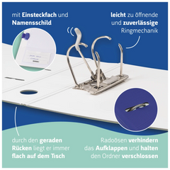 Ordner „WAVE“ | A4, 50 mm, Hebelmechanik mit gummiertem Griff, blau
