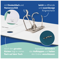 Ordner „WAVE“ Colour Code | A4, 50 mm, Hebelmechanik mit gummiertem Griff, denim