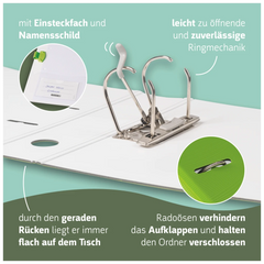 Ordner „WAVE“ Colour Code | A4, 50 mm, Hebelmechanik mit gummiertem Griff, kiwi