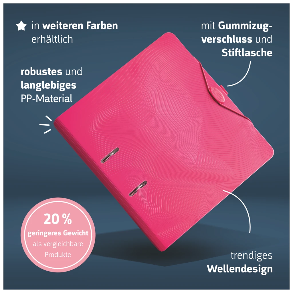 Ordner „WAVE“ Colour Code | A4, 70 mm, Hebelmechanik mit gummiertem Griff, tulip