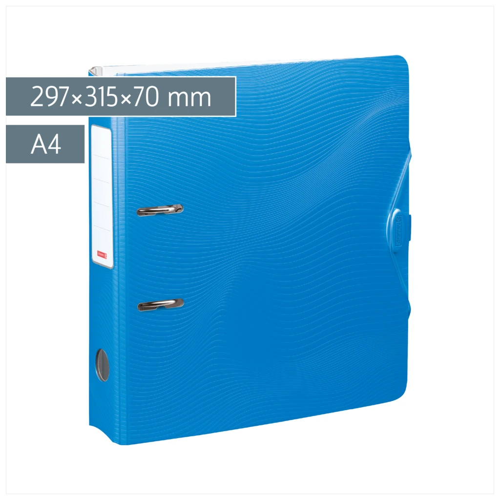 Ordner „WAVE“ Colour Code | A4, 70 mm, Hebelmechanik mit gummiertem Griff, azur