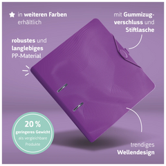 Ordner „WAVE“ Colour Code | A4, 70 mm, Hebelmechanik mit gummiertem Griff, purple