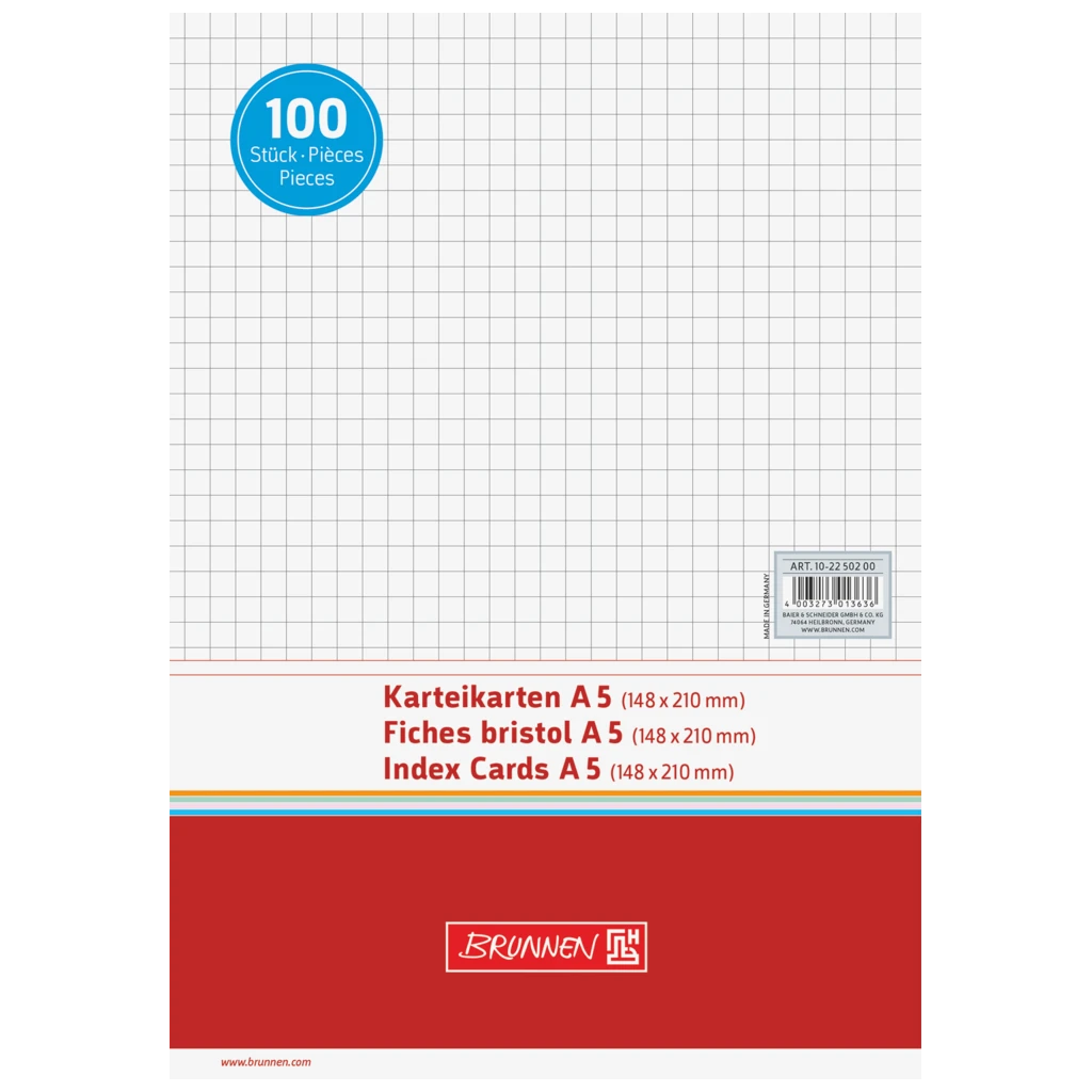 Karteikarten | 210×148 mm, A5, 5 mm kariert, weiß, 100 Stück