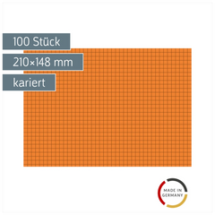 Karteikarten | 210×148 mm, A5, 5 mm kariert, orange, 100 Stück