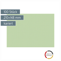 Karteikarten | 210×148 mm, A5, 5 mm kariert, grün, 100 Stück
