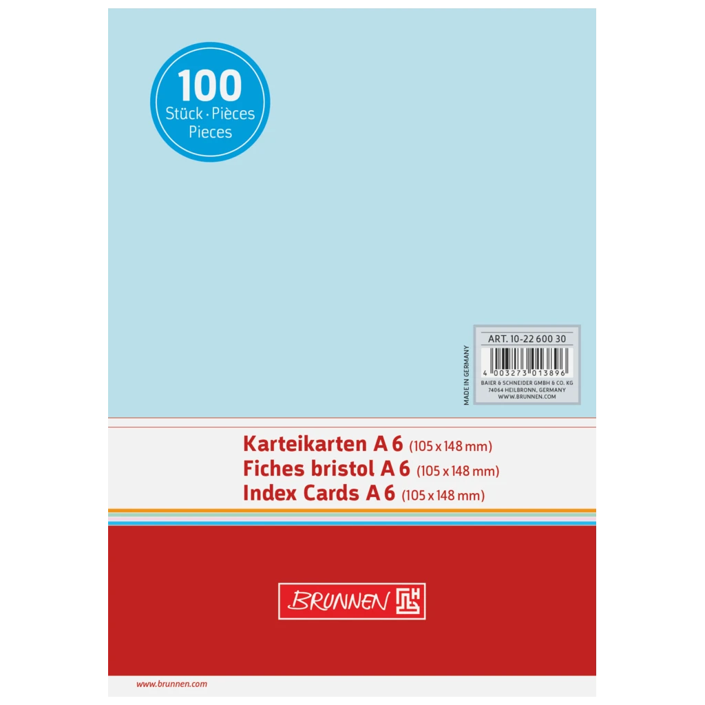 Karteikarten | 148×105 mm, A6, unliniert, blau, 100 Stück