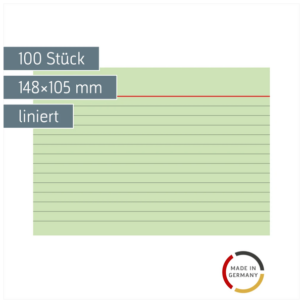 Karteikarten | 148×105 mm, A6, liniert, grün, 100 Stück