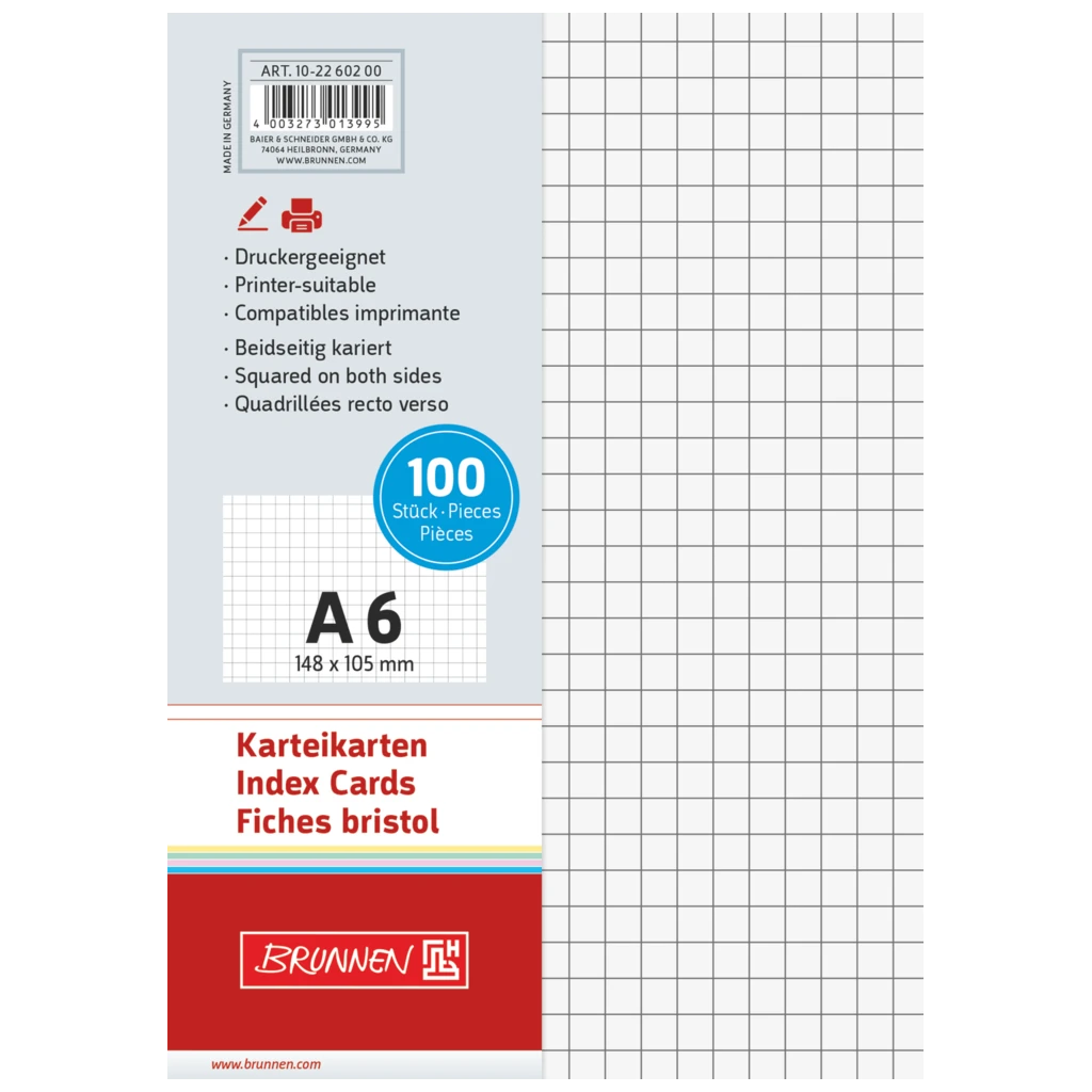 Karteikarten | 148×105 mm, A6, 5 mm kariert, weiß, 100 Stück
