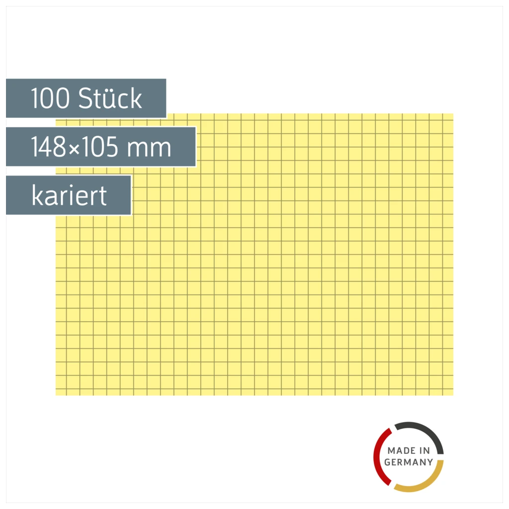 Karteikarten | 148×105 mm, A6, 5 mm kariert, gelb, 100 Stück