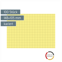 Karteikarten | 148×105 mm, A6, 5 mm kariert, gelb, 100 Stück
