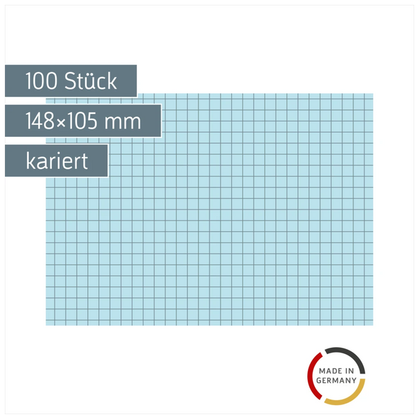 Karteikarten | 148×105 mm, A6, 5 mm kariert, blau, 100 Stück