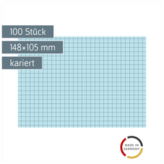 Karteikarten | 148×105 mm, A6, 5 mm kariert, blau, 100 Stück