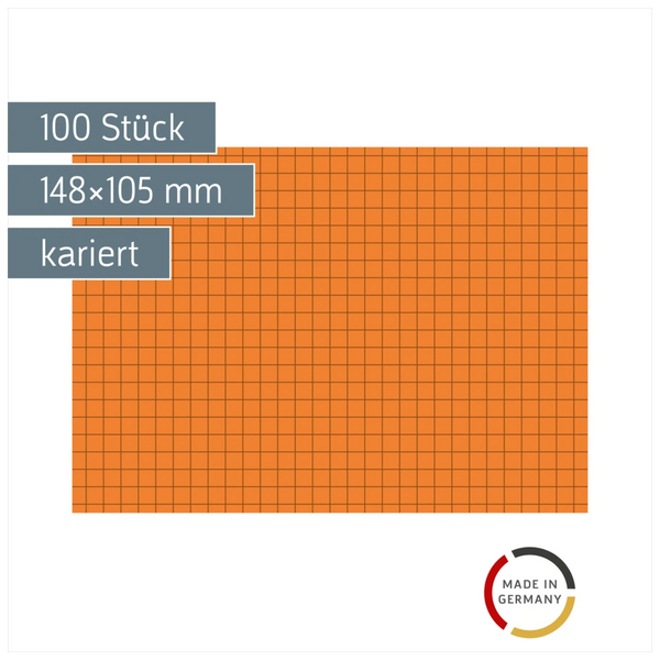 Karteikarten | 148×105 mm, A6, 5 mm kariert, orange, 100 Stück