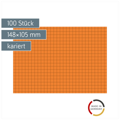 Karteikarten | 148×105 mm, A6, 5 mm kariert, orange, 100 Stück