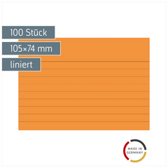 Karteikarten | 105×74 mm, A7, liniert, orange, 100 Stück