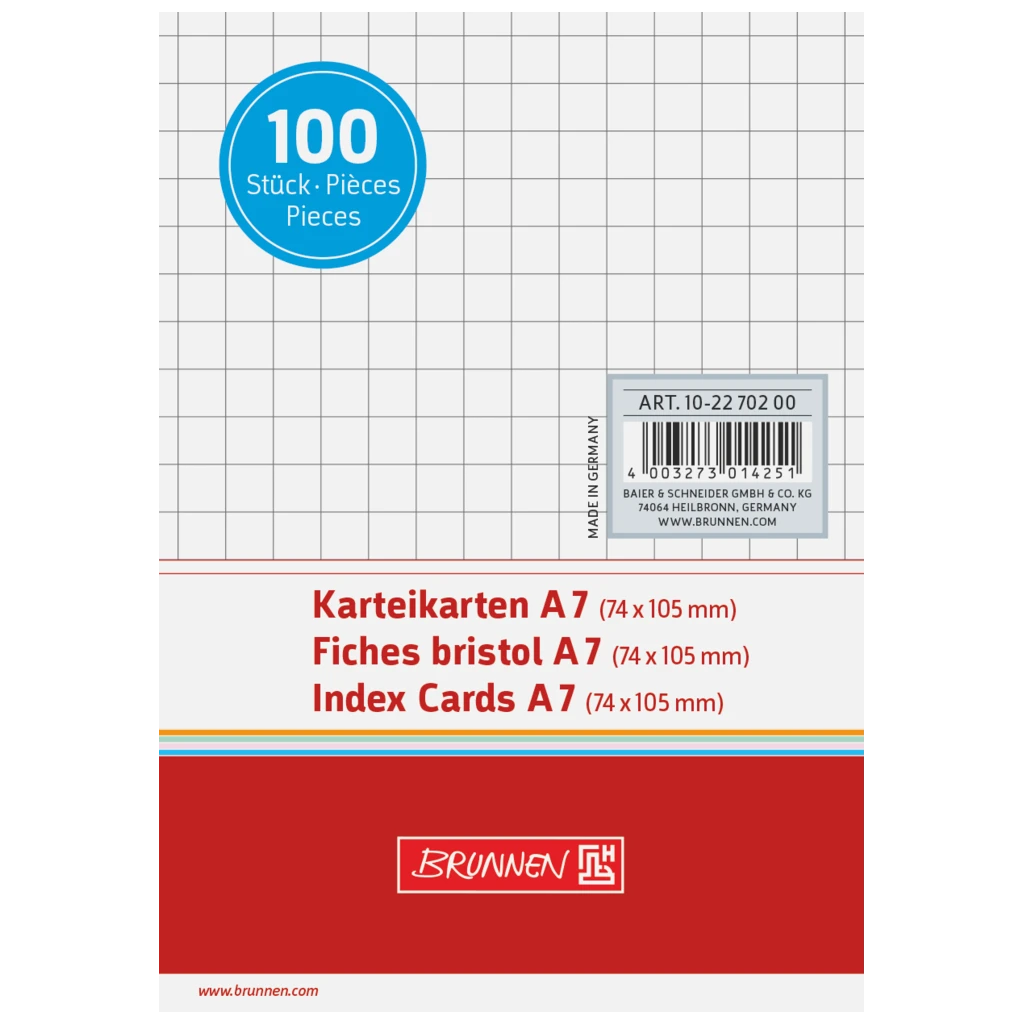 Karteikarten | 105×74 mm, A7, 5 mm kariert, weiß, 100 Stück