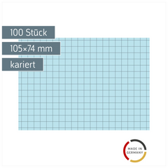 Karteikarten | 105×74 mm, A7, 5 mm kariert, blau, 100 Stück