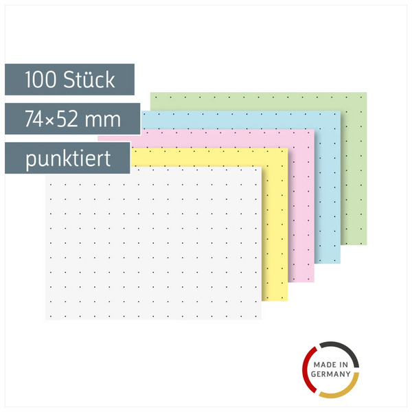 Karteikarten | 74×52 mm, A8, dotted, sortiert, 100 Stück