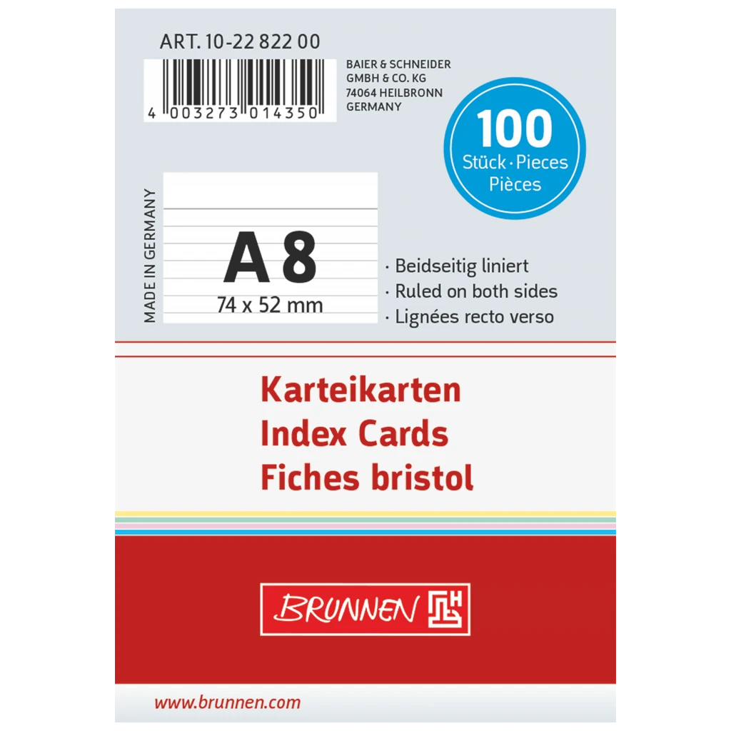 Karteikarten | 74×52 mm, A8, liniert, weiß, 100 Stück