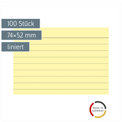 Karteikarten | 74×52 mm, A8, liniert, gelb, 100 Stück