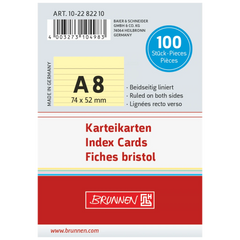 Karteikarten | 74×52 mm, A8, liniert, gelb, 100 Stück