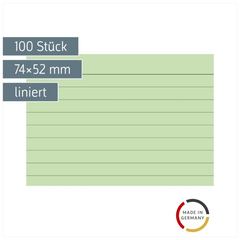 Karteikarten | 74×52 mm, A8, liniert, grün, 100 Stück