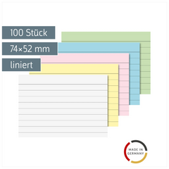 Karteikarten | 74×52 mm, A8, liniert, sortiert, 100 Stück