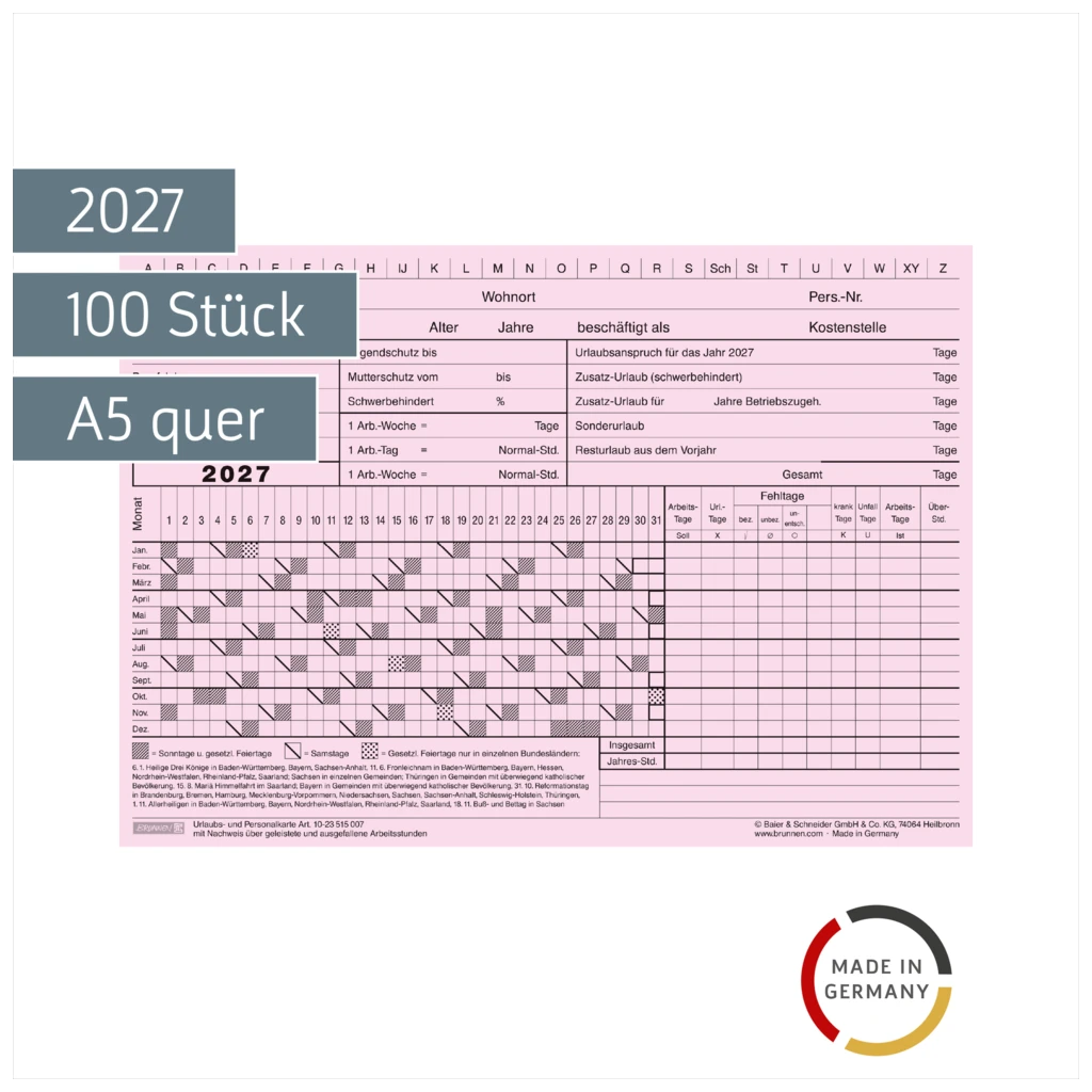 Urlaubskarten 2027 | A5 quer, rot, 100 Stück