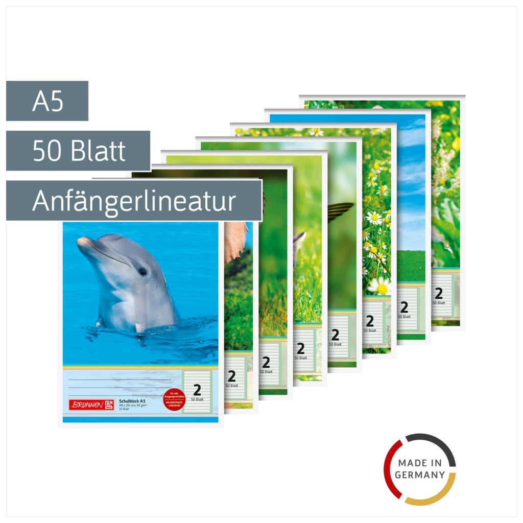 Schulblock | A5, Lineatur 2, 50 Blatt, sortiert