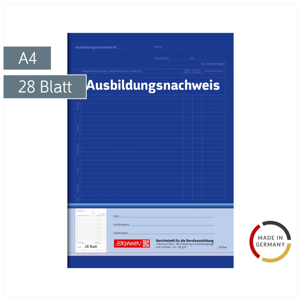 Ausbildungsnachweisheft | A4, 28 Blatt, blau