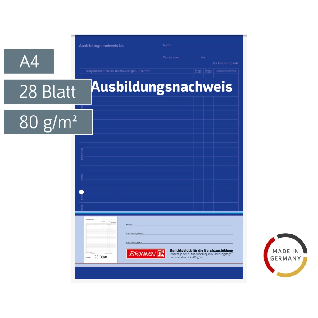 Ausbildungsnachweisblock | A4, 28 Blatt, blau